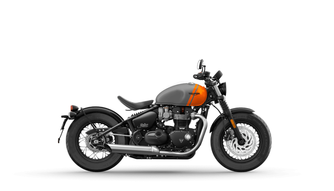 MY25 Bonneville Bobber in Matt Graphite and Matt Baja Orange CGI