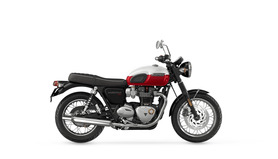 MY25 Bonneville T120 in Crystal White and cranberry red CGI